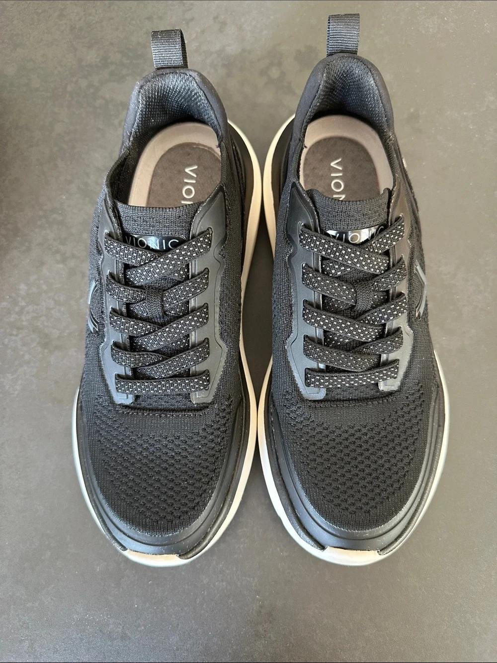 Vionic Women’s Hayward Black Knit and Suede Athletic Sneakers with White Sole